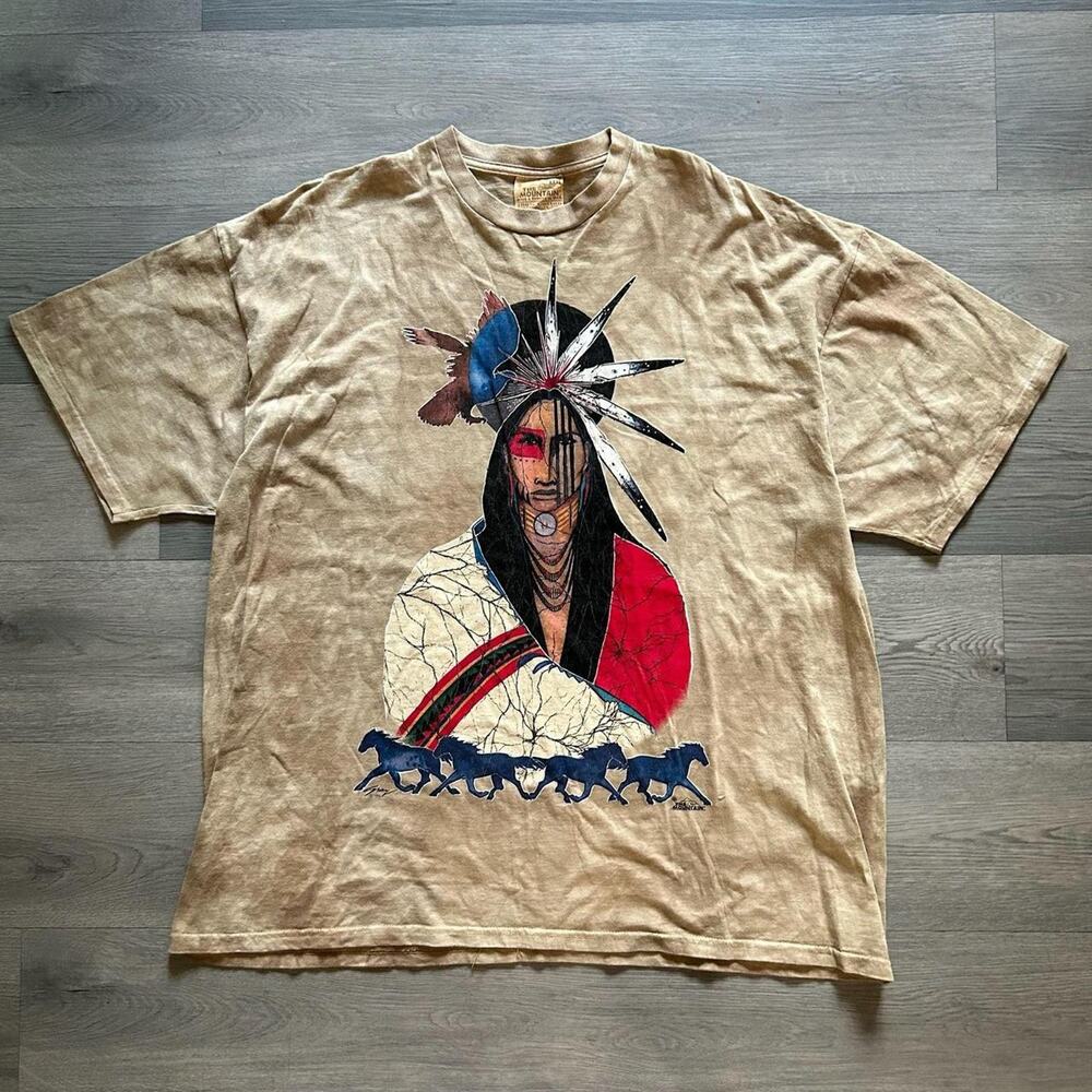 Vintage 1996 The Mountain Native American Gina Gray Tie Dye T-Shirt XXXL